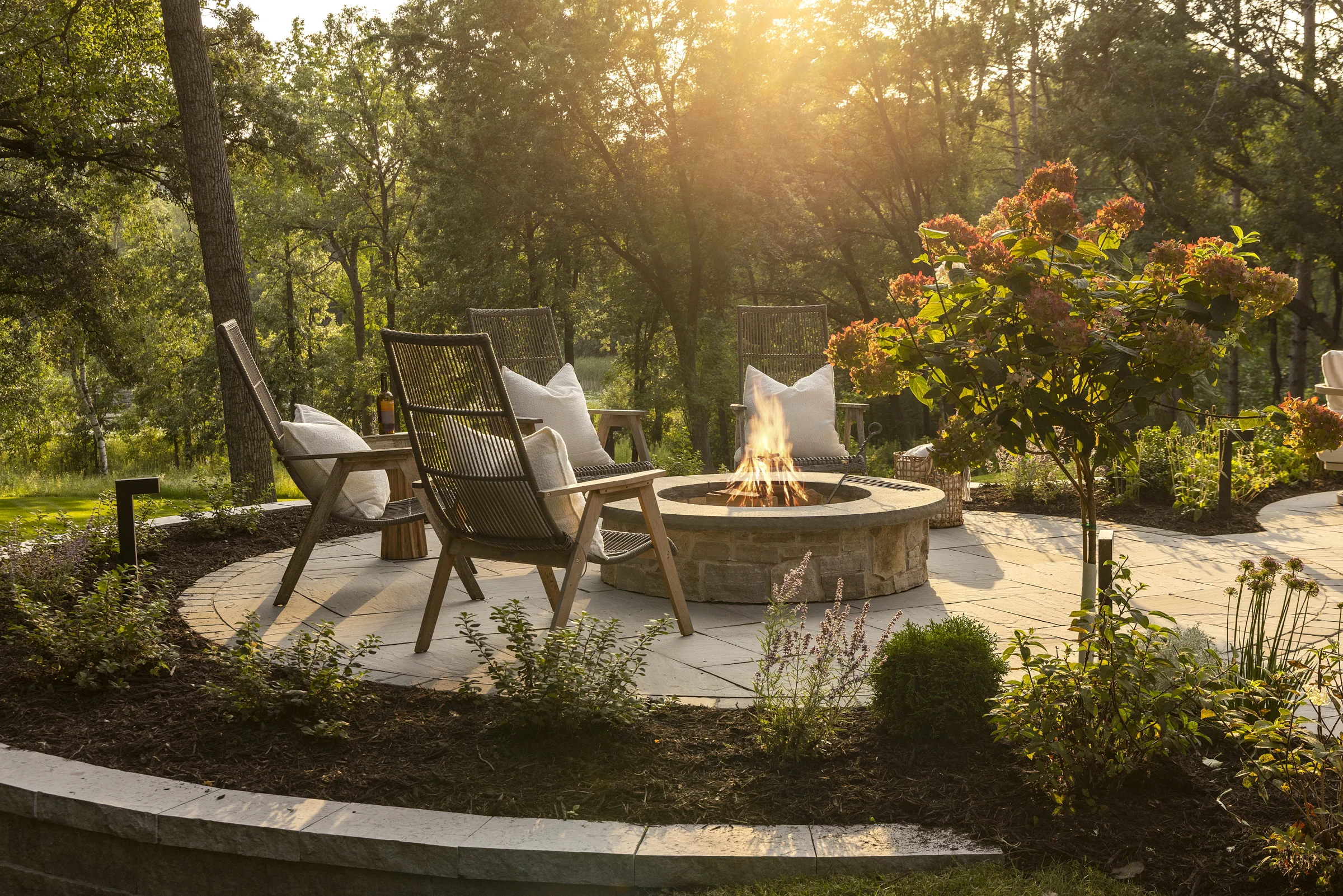 Paver patio with fire feature and seating